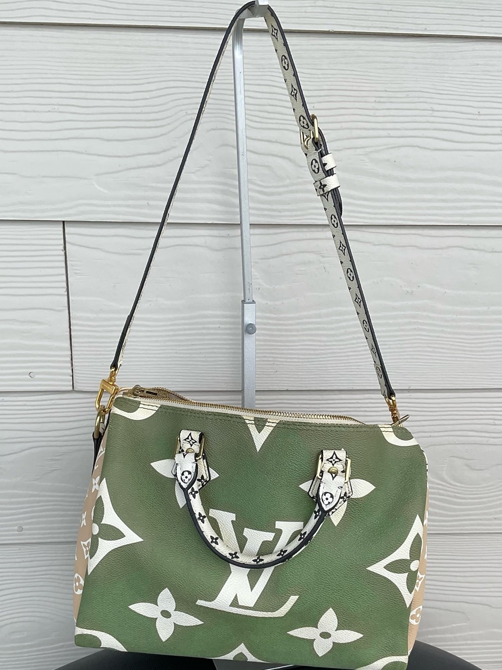 Louis Vuitton Green, White and Tan Oversized Monogram Satchel